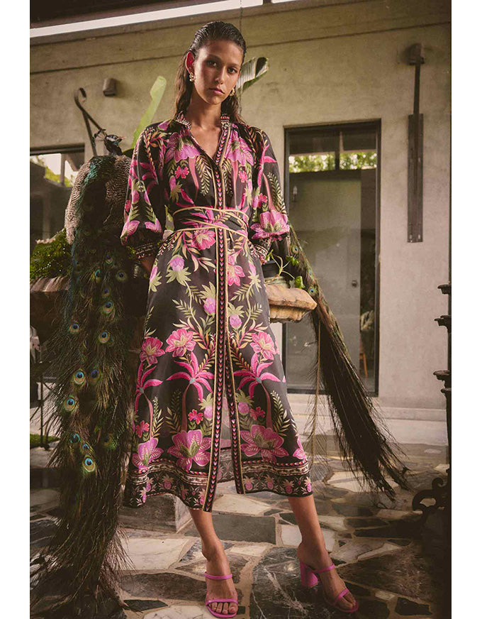 Carmen Silk Cotton Print Maxi Dress Anthos Lotos