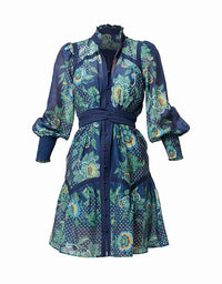 Renata Silk Shirred Cuff Dress Mariposa Zafiro