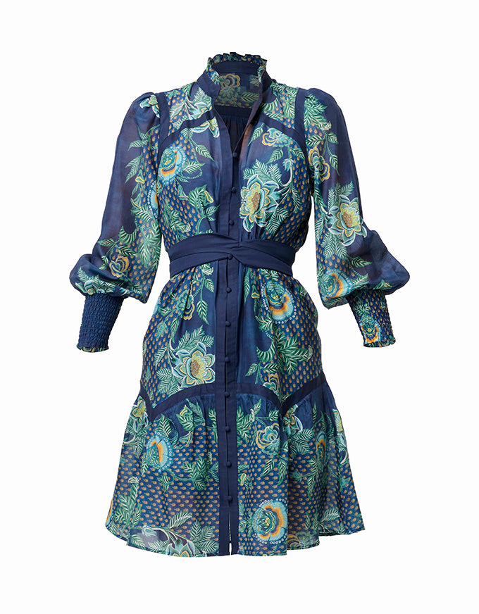 Renata Silk Shirred Cuff Dress Mariposa Zafiro