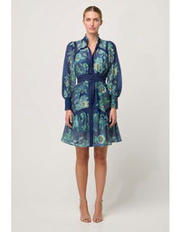 Renata Silk Shirred Cuff Dress Mariposa Zafiro