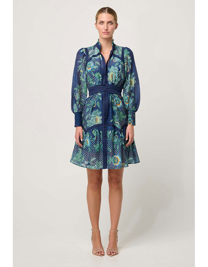 Renata Silk Shirred Cuff Dress Mariposa Zafiro