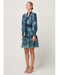 Renata Silk Shirred Cuff Dress Mariposa Zafiro