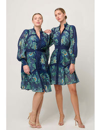 Renata Silk Shirred Cuff Dress Mariposa Zafiro