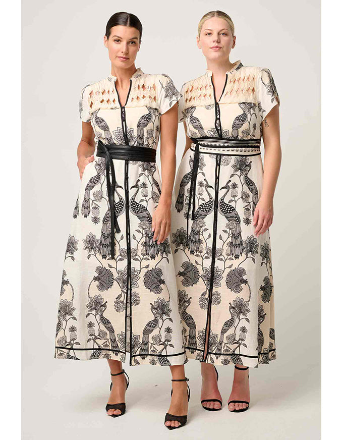 Xanthia Diamond Smock Yoke Dress Imperial Stone