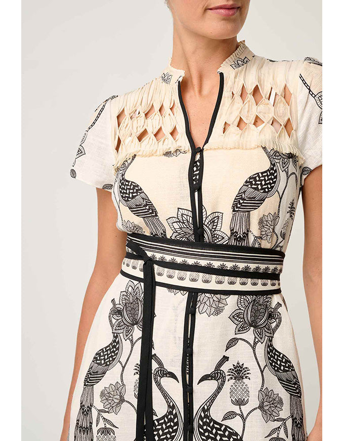 Xanthia Diamond Smock Yoke Dress Imperial Stone