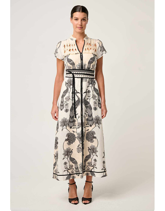 Xanthia Diamond Smock Yoke Dress Imperial Stone