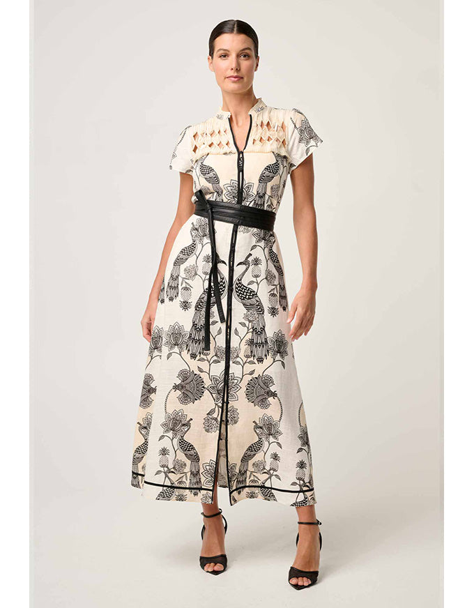 Xanthia Diamond Smock Yoke Dress Imperial Stone