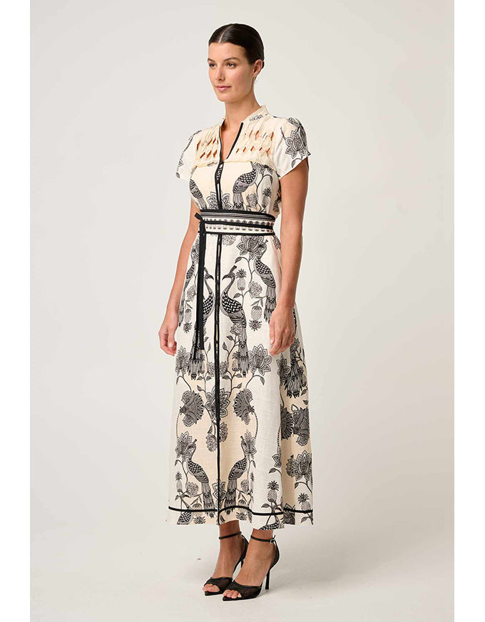 Xanthia Diamond Smock Yoke Dress Imperial Stone