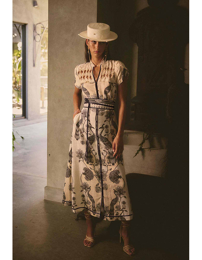 Xanthia Diamond Smock Yoke Dress Imperial Stone