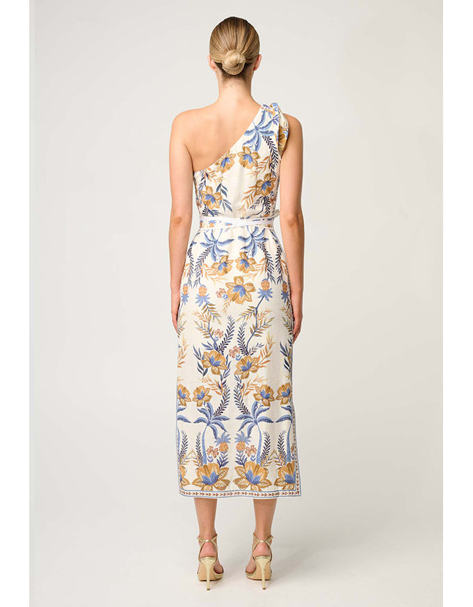 Amira One Shoulder Linen Viscose Dress Golden Medina