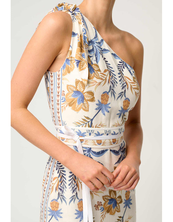 Amira One Shoulder Linen Viscose Dress Golden Medina