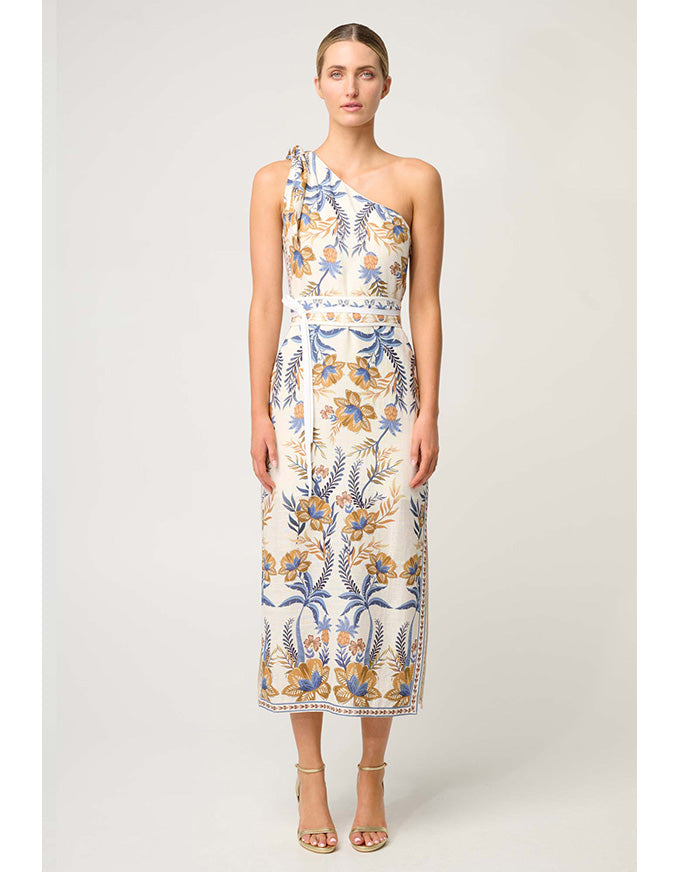 Amira One Shoulder Linen Viscose Dress Golden Medina