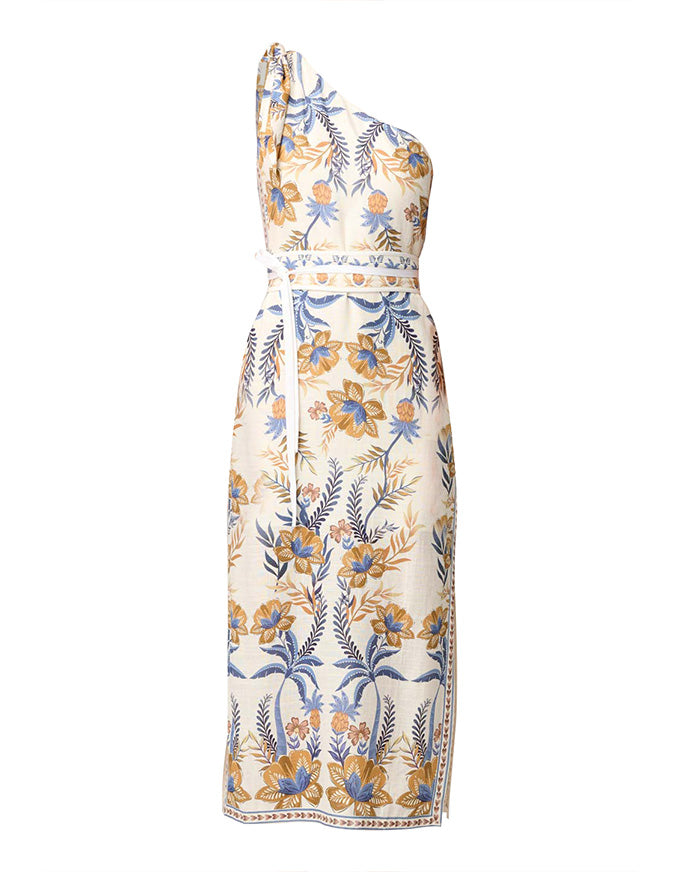 Amira One Shoulder Linen Viscose Dress Golden Medina