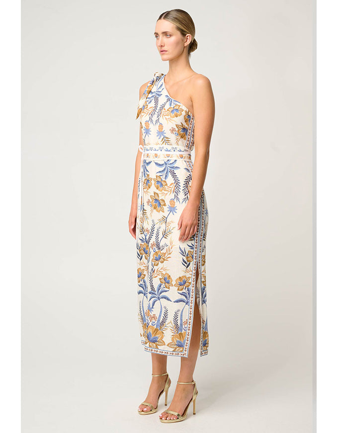 Amira One Shoulder Linen Viscose Dress Golden Medina