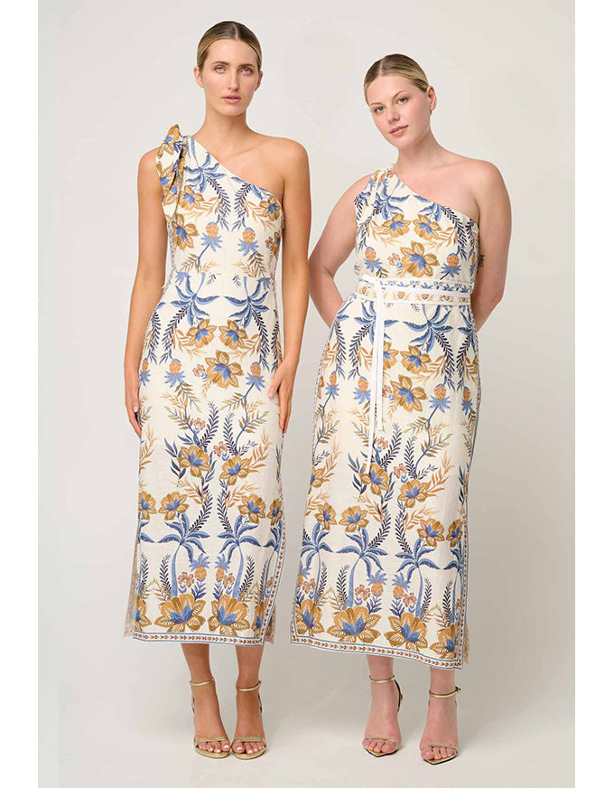 Amira One Shoulder Linen Viscose Dress Golden Medina