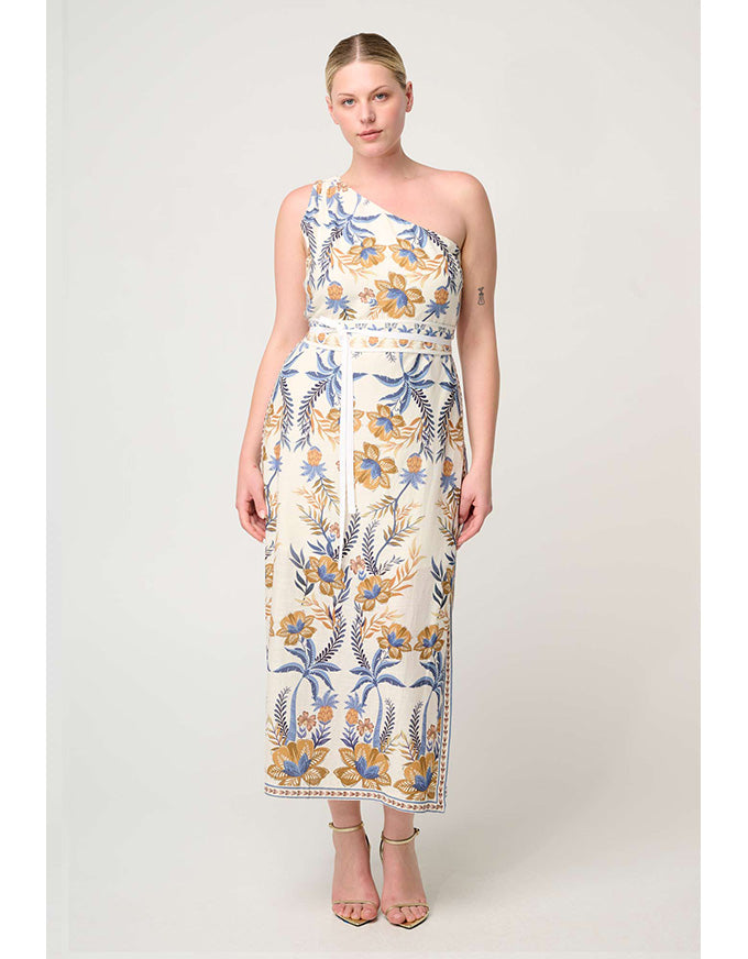 Amira One Shoulder Linen Viscose Dress Golden Medina