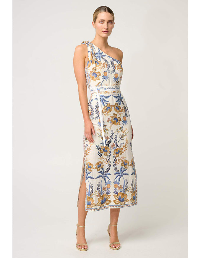 Amira One Shoulder Linen Viscose Dress Golden Medina