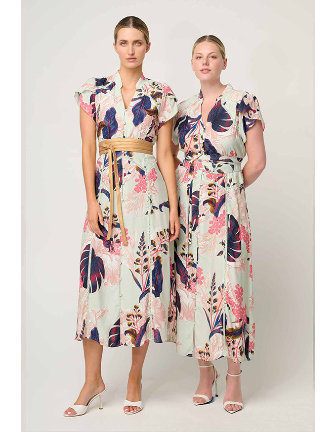 Maysa Contrast Trim Yoke Faille Dress Oasis Flora