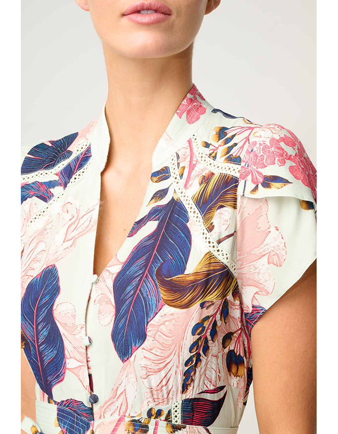 Maysa Contrast Trim Yoke Faille Dress Oasis Flora