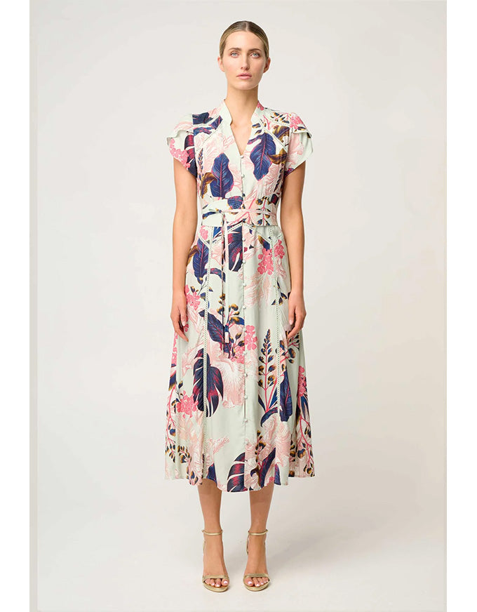 Maysa Contrast Trim Yoke Faille Dress Oasis Flora