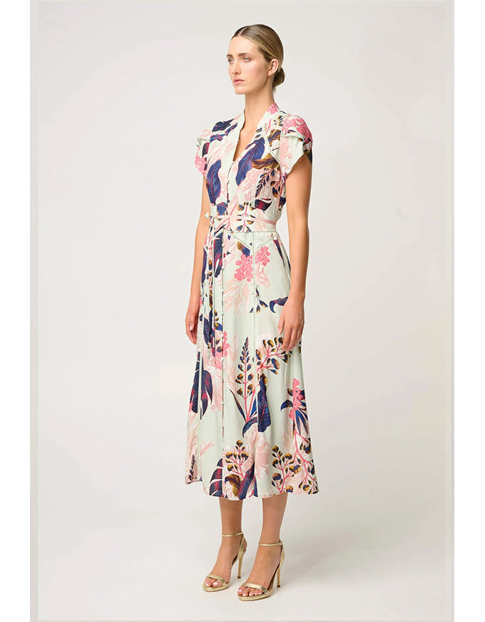 Maysa Contrast Trim Yoke Faille Dress Oasis Flora