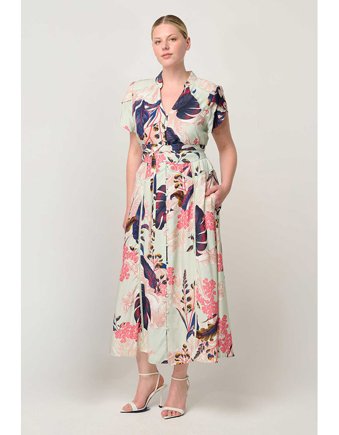 Maysa Contrast Trim Yoke Faille Dress Oasis Flora