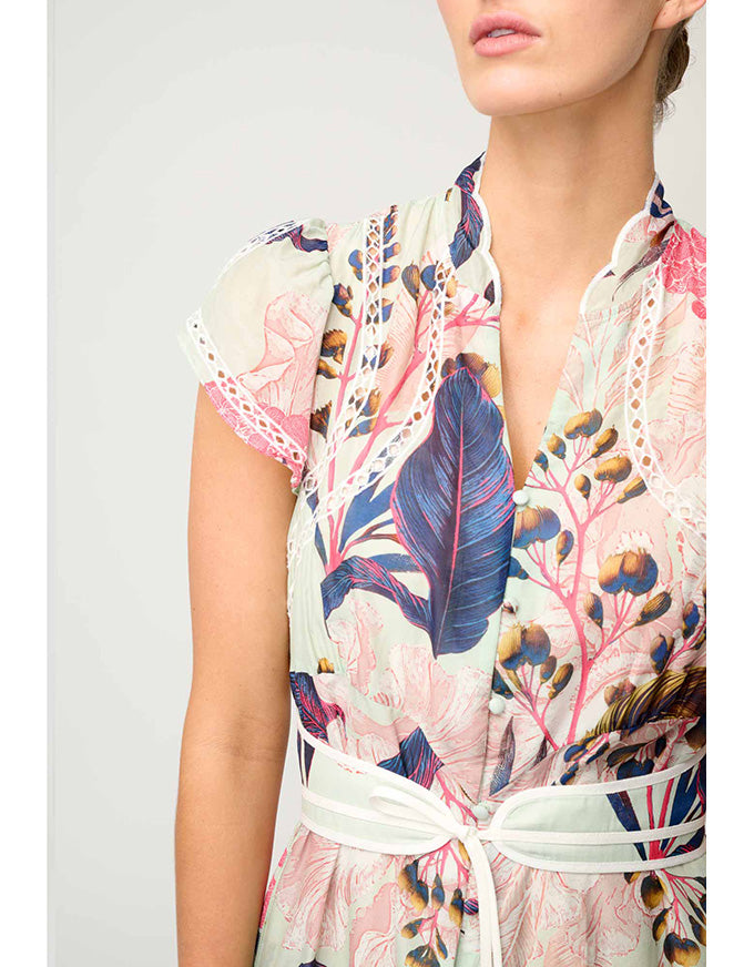 Nisreen Silk Cotton Flutter Dress Oasis Flora