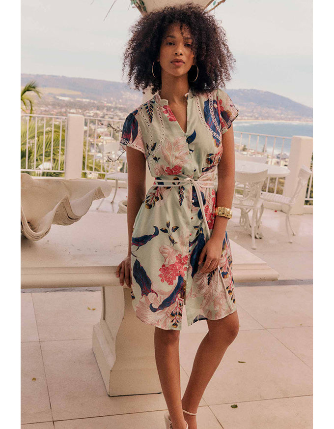 Nisreen Silk Cotton Flutter Dress Oasis Flora