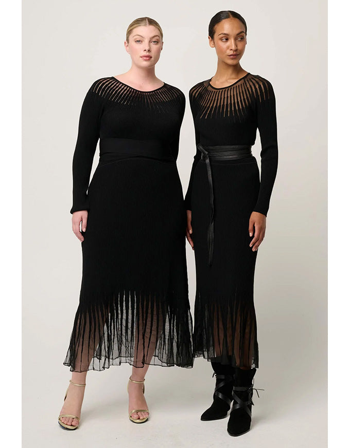 Rhiannon Sheer Neckline Knit Dress Black