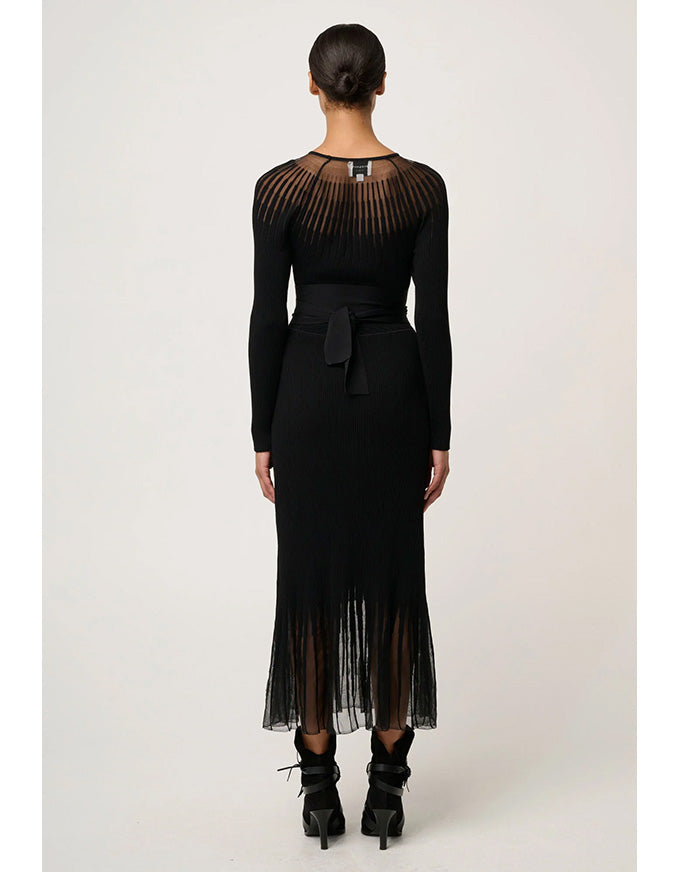 Rhiannon Sheer Neckline Knit Dress Black