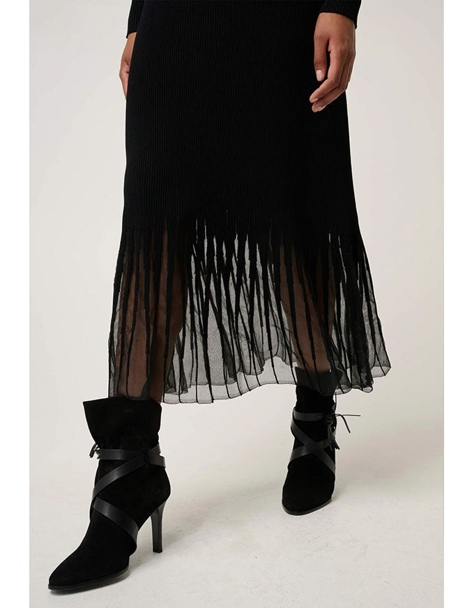Rhiannon Sheer Neckline Knit Dress Black
