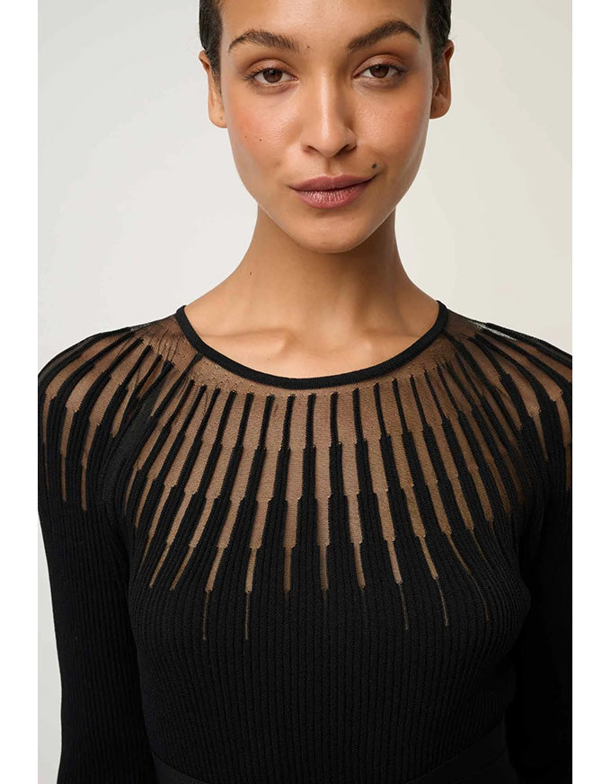Rhiannon Sheer Neckline Knit Dress Black
