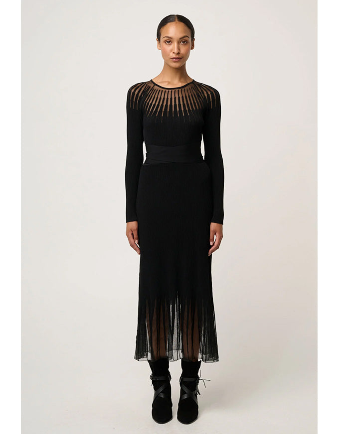 Rhiannon Sheer Neckline Knit Dress Black