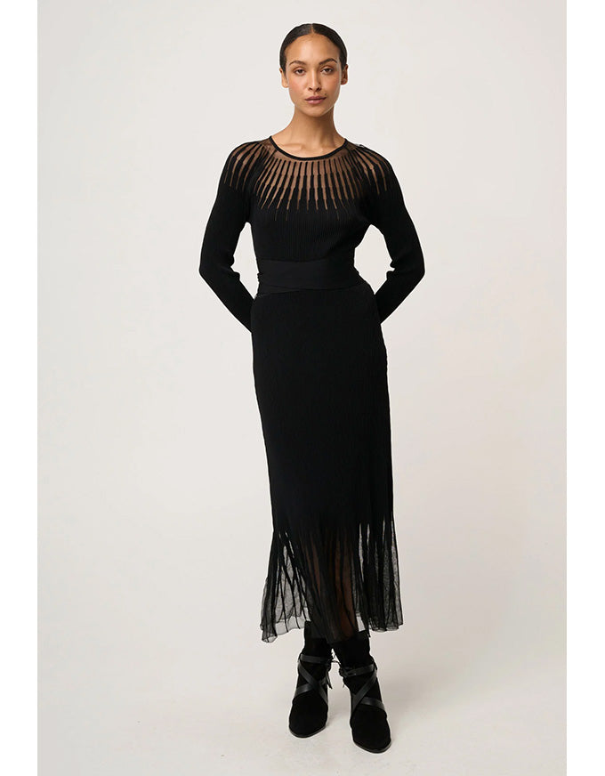 Rhiannon Sheer Neckline Knit Dress Black