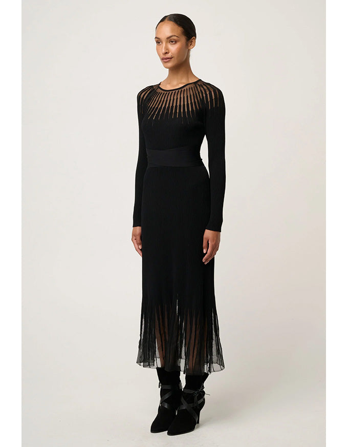 Rhiannon Sheer Neckline Knit Dress Black