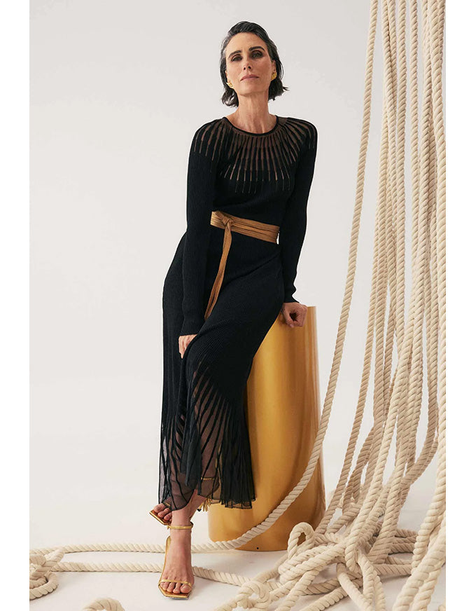 Rhiannon Sheer Neckline Knit Dress Black