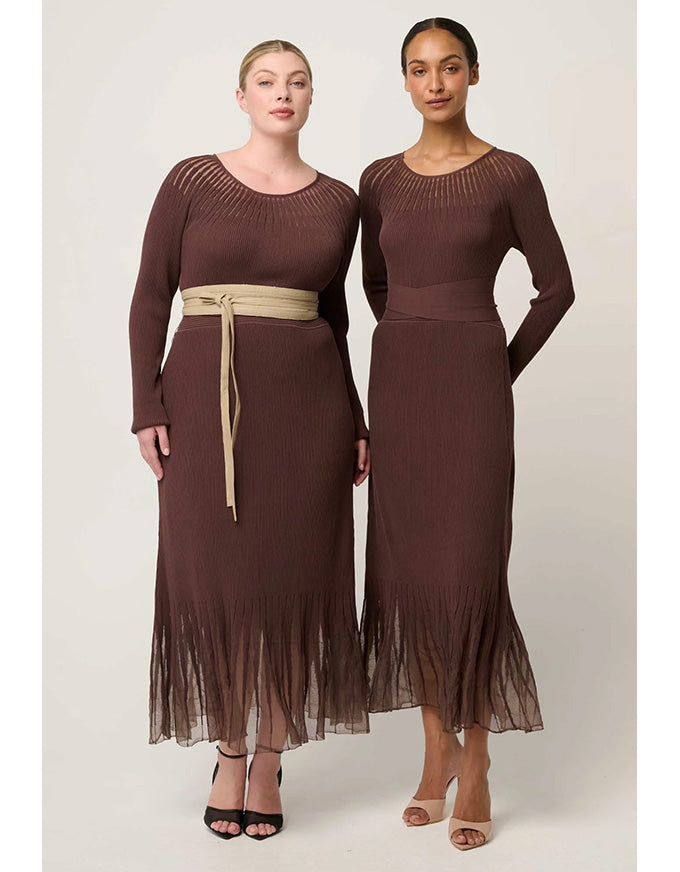Rhiannon Sheer Neckline Detail Knit Dress Mocha
