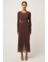 Rhiannon Sheer Neckline Detail Knit Dress Mocha