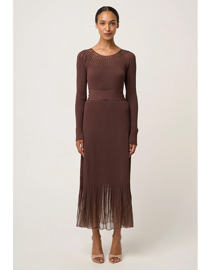 Rhiannon Sheer Neckline Detail Knit Dress Mocha
