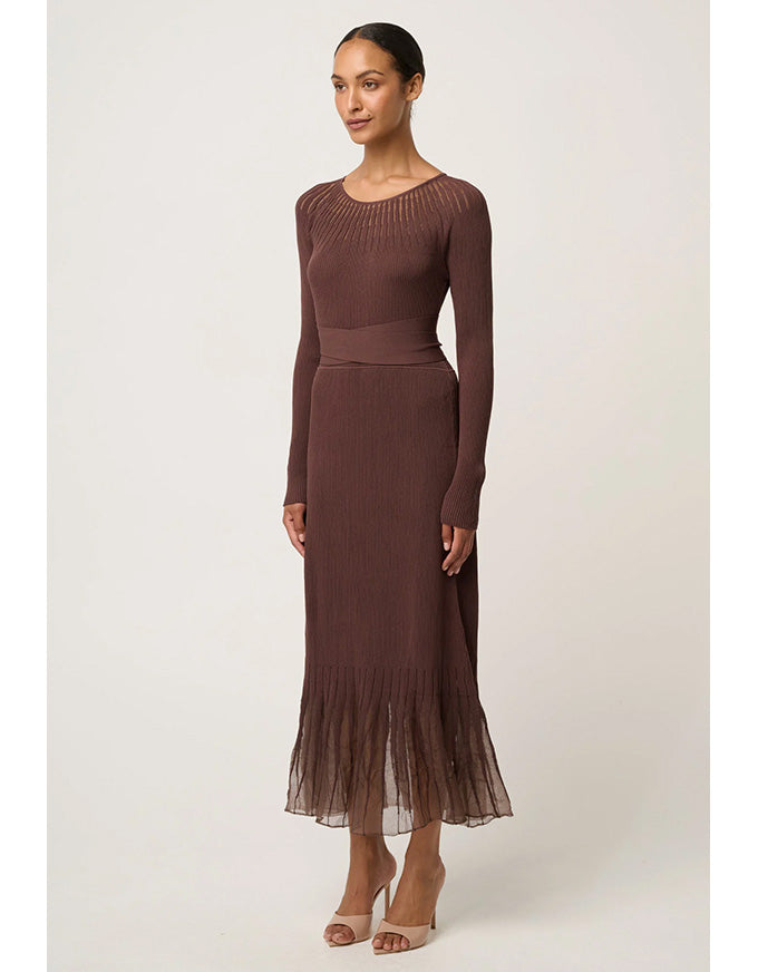 Rhiannon Sheer Neckline Detail Knit Dress Mocha