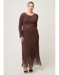 Rhiannon Sheer Neckline Detail Knit Dress Mocha