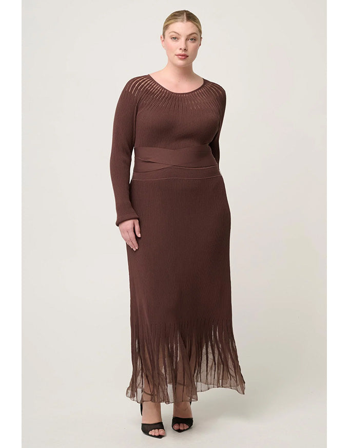 Rhiannon Sheer Neckline Detail Knit Dress Mocha