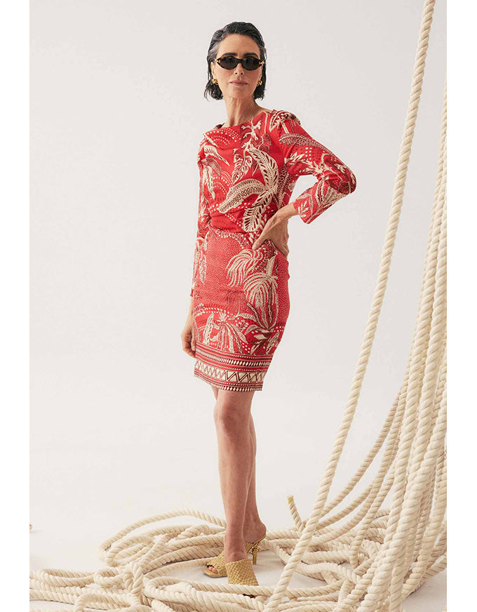 Helsa Draped Neck L/Sleeve Dress Crimson Palms