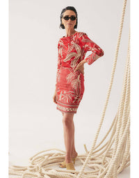 Helsa Draped Neck L/Sleeve Dress Crimson Palms
