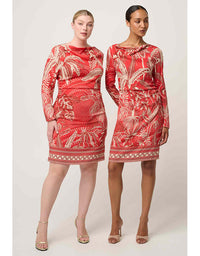 Helsa Draped Neck L/Sleeve Dress Crimson Palms