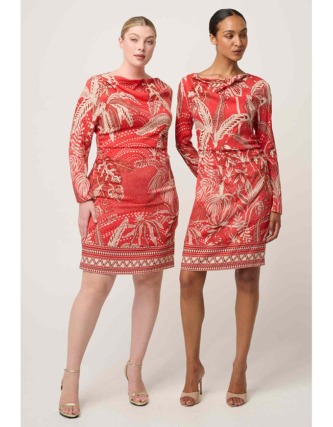 Helsa Draped Neck L/Sleeve Dress Crimson Palms
