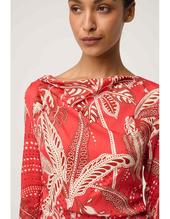 Helsa Draped Neck L/Sleeve Dress Crimson Palms