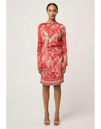 Helsa Draped Neck L/Sleeve Dress Crimson Palms