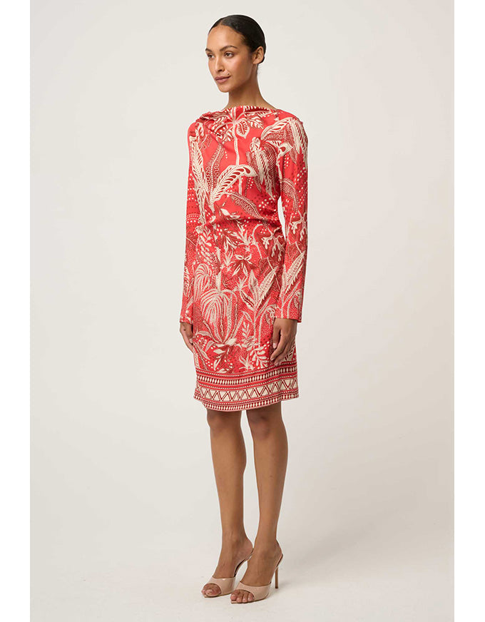 Helsa Draped Neck L/Sleeve Dress Crimson Palms