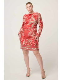 Helsa Draped Neck L/Sleeve Dress Crimson Palms